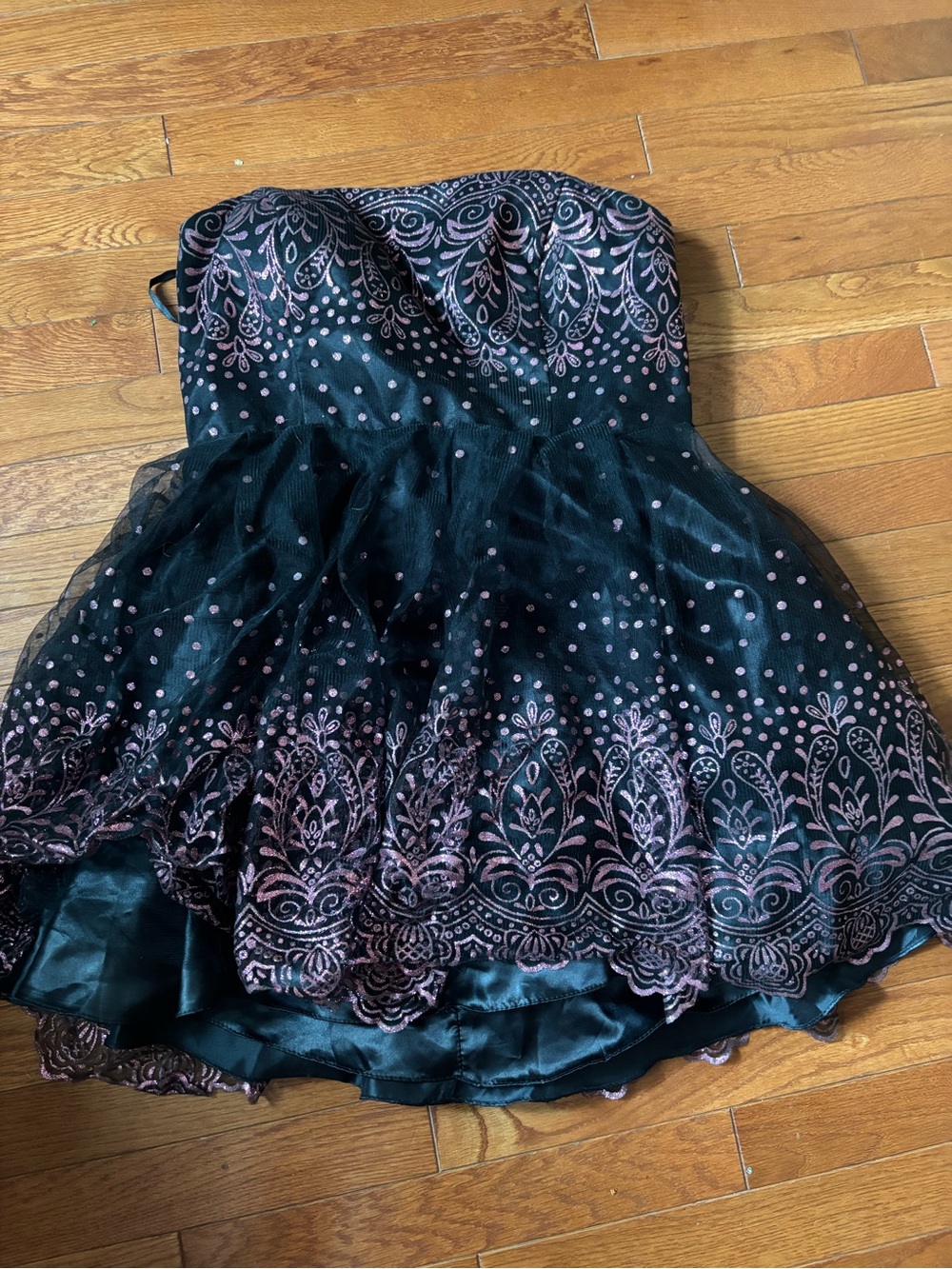Alyce Paris Pink and Black Patterned Homecoming Dress